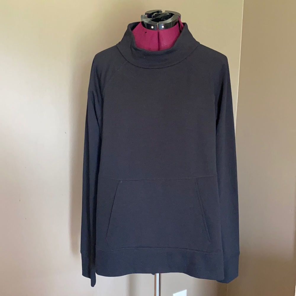 Zelos Black Cowl Neck Sweater with Purple Side Slits (Size L)